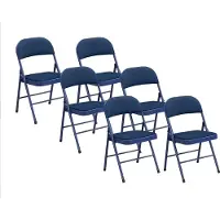 Vente-unique Set van 6 klapstoelen van fluweel en metaal - Blauw - ORTENSIA