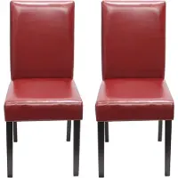 Mendler Set van 2 eetkamerstoelen Keukenstoel Littau ~ leer, rood, donkere poten