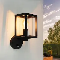 LEDVION - LED Wandlamp Incl. Sensor - E27 - IP44 - Zwart