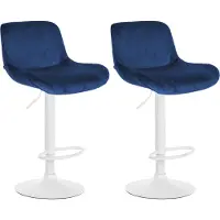 CLP Solon Set van 2 barkrukken - met rugleuning - in hoogte verstelbaar - draaibaar - wit frame - wit/blauw