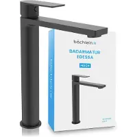 Bächlein badkamerkraan Edessa in modern design, extra hoge eengreepsmengkraan voor opzetwastafel met bevestigingsset, badkamerkraan in matzwart