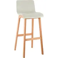 CLP Barkruk Hover - met rugleuning - hout - vierpoot frame uit natura hout - velvet - fluweel - creme/natura