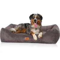 Knuffelwuff hondenbed van ribfluweel met handgeweven uiterlijk Olivia M-L 85 x 63 cm bruingrijs