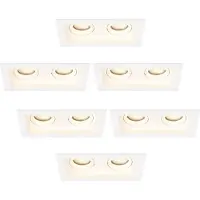 LEDVION – 6x LED Inbouwspot Dubbel Rechthoek 185x100mm – Wit – Dimbaar – Kantelbaar – GU10 – 2700K – 3W – IP20