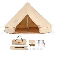 Vevor Bell Tent 3 x 2 m Yurt Tent TC Katoen en stevige ijzeren palen met een PVC grondzeil Kampeertent Familietent 8 Vensters Groepstent voor Buitenavonturen