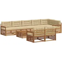 vidaXL Buiten bank set 9 st Natuurlijk en Beige