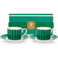 Pip studio Espressokop Home Espresso Cups & Saucers Love Birds Stripes Emerald-Gre (Set van 2)
