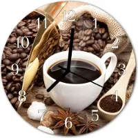 Tulup Wandklok - Koffie Moderne Glazen Wandklok - 30fi cm - Bruin Wandklok Glas Met Motief - Witte Handen - Ronde Wandklok - Glazen Klok Met Print - Wandklok Glas Met Motief