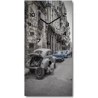 Tulup Wandklok - Havana Klok Glas Met Opdruk - 30x60 cm - Blauw Moderne Wandklok Glas - Zwarte handen - Rechthoekige Klok - Decoratieve Glazen Klok - Glazen Wandklok Design