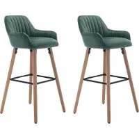 Vente-unique Set van 2 barkrukken in fluweel en metaal met beukenhouteffect - Donkergroen - ELEANA L 47 cm x H 98 cm x D 52 cm
