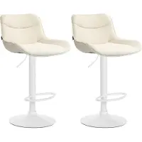 CLP Vonore Set van 2 barkrukken - Met rugleuning - Met voetensteun - Verstelbaar - Metalen frame - Stof - wit/creme