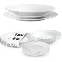 Kadax servies 18-delig, servies voor 6 personen, servies met soepbord, dessertbord en dinerbord, bordservies van opaalglas, servies (wit)