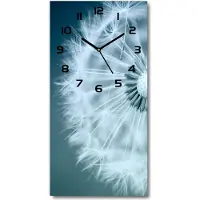 Tulup Wandklok - Paardebloem Glazen Wandklok Design - 30x60 cm - Blauw Klok Glas Met Opdruk - Zwarte handen - Rechthoekige Klok - Wandklok Glas Met Motief - Decoratieve Glazen Klok