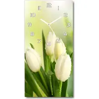 Tulup Wandklok - Witte tulpen Glazen Wandklok Design - 30x60 cm - Groente Klok Glas Met Opdruk - Witte handen - Rechthoekige Klok - Wandklok Glas Met Motief - Decoratieve Glazen Klok