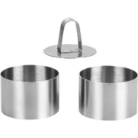 King Hoff - Dessertvorm - 3-Delig Dessert Ring Set - Kookring met Drukplaat - Ronde Dessertvorm - Opmaakring voor Taartjes en Tiramisu - Ø7.6 cm - Staal