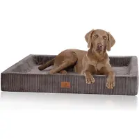 Knuffelwuff orthopedisch hondenbed van ribfluweel met handgeweven uiterlijk Santiago XL 105 x 80 cm bruingrijs
