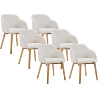 Vente-unique Set van 6 stoelen met armleuningen van ribfluweel en heveahout - Crèmewit - JELISA