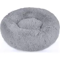 Intirilife fluffy pluche huisdierbed in lichtgrijs 80 cm - zacht rond antislip hondenbed kattenmand kussen