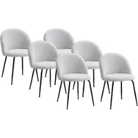 Vente-unique Set van 6 stoelen van boucléstof en zwart roestvrij staal - Wit - MELBOURNE