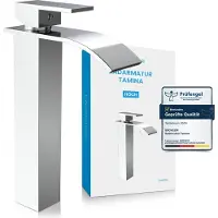 Bächlein Waterkraan hoog voor de badkamer in watervalontwerp, extra hoge éénhendelmengkraan met montageset voor opzetwastafel, badkamerkraan chroom