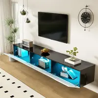 MODFU TV-kast, Keukenmeubel, Multifunctionele kast, Glanzend oppervlak, Opbergkast, met 16-kleuren LED-verlichting, Grote capaciteit, Zwart & Wit