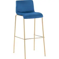 CLP Hoover Barkruk - met rugleuning - en voetensteun - met metalen frame in goudkleurige look - velvet - fluweel - blauw/goud