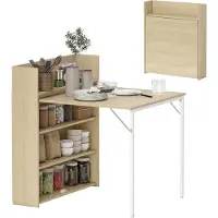 HOMCOM Opklapbare Eettafel-MDF, Staal-90L x 80B x 93H cm-Eiken