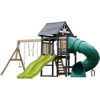 Axi Cody Speeltoestel van Hout met 2 Schommels & Dubbele Glijbaan in Lemoengroen & BuisGlijbaan | Speeltoren voor Kinderen met Klimwand & Trapeze| Inclusief Accessoires | Speeltoestel voor in de tuin