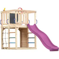 Axi Sam Klimtoestel van Hout in Bruin met Glijbaan in Paars | Speeltoren voor kinderen met Klimwand, Klimnet & Klimrek| Inclusief Accessoires | Speeltoestel voor in de tuin