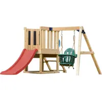 Axi Timo Mini Speeltoestel van Hout - Rode Glijbaan | Speeltoren met Babyschommel, Klimwand en Krijtbord | Speeltoestel op Palen voor de Tuin