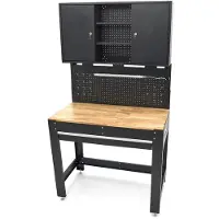 HBM werkbank 115 cm met grote lade, kastenwand en achterwand, zwart
