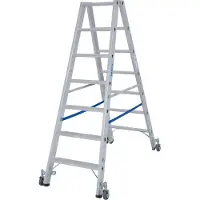 Krause Dubbele trapladder van aluminium met wielen, 2 x 7 treden