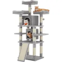 Acaza Grote kattenboom voor veel Katten, Comfortabel, Zacht en Stabiel voor Volwassen Kat, 172 cm Hoog, lichtgrijs