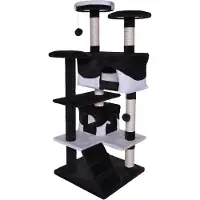 Lionto Kattenkrabpaal 130 cm groot, met trap, grot & speelballen, zwart/wit