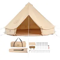 Vevor Glampingtent 6 x 3,5 m, tipi-tent van TC-katoen en stevige ijzeren stangen, met PVC-bodemzeil. Familiecampingtent voor 10 personen, met 12 ramen, geschikt voor groepsavonturen in de buitenlucht