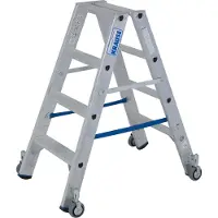 Krause Dubbele trapladder van aluminium met wielen, 2 x 4 treden