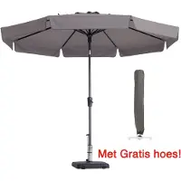 Madison Parasol Rond 300cm Grijs Flores met hoes | Kantelbare en ronde topkwaliteit parasol | 100% polyester doek