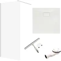 Badland SET Inloopdouche 90x195 + Douchebak 90x90 - Vierkant, gehard nano-glas, wit, steenlook, SMC, inclusief sifon en badwisser | KETIL VIDAR
