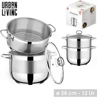 Urban Living - Couscous Pan RVS 12 Liter met Glazen Deksel - Alle Warmtebronnen