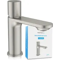 Bächlein badkraan Isaya in modern design, eengreepsmengkraan met duurzame keramische cartridge en installatieset, badkraan in geborsteld roestvrij staal