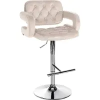 CLP Dublin Barkruk - Met armleuning - Met rugleuning - Verstelbaar - Fluweel - Velvet - chroom/creme