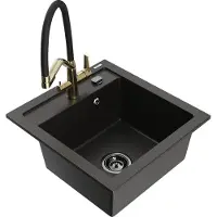 Mexen Vito granieten spoelbak 1-kamer met Duo keukenkraan, zwart/goud metallic - 6503-75-671701-57-B