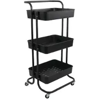 Intirilife rolwagen met 3 niveaus in zwart - 85 x 34 x 42 cm - serveerwagen met handvat, opbergwagen, voor keuken, bad
