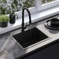 REA Stalen Spoelbak Leo 50 Black met keukenkraan