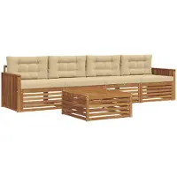 vidaXL Buiten bank set 5 st Natuurlijk en Beige