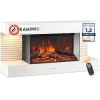 KAMINIO Elektrische haard LIZ - Elektrische wandhaard met verwarming, 3D-vlammeffect, LED-omgevingslicht, afstandsbediening - Wit