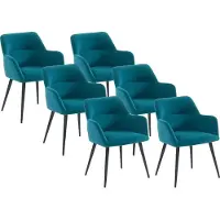 Vente-unique Set van 6 stoelen HEKA - Met armleuningen - Stof en metaal - Blauw