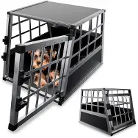 Juskys – Hondentransportbox M – 54 x 69 x 51 cm – Voorzien Van Afsluitbare Deur En Goede Ventilatie – Voor Auto En Reis – Zwart Aluminium En MDF