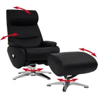 Mendler Relaxfauteuil met hocker -K98, TV-fauteuil, relaxfunctie, draaibaar, metaal echt leer/kunstleer ~ zwart