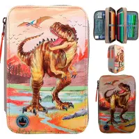 Dino World Triple Pencil Case LED Khaki Brown (412381)